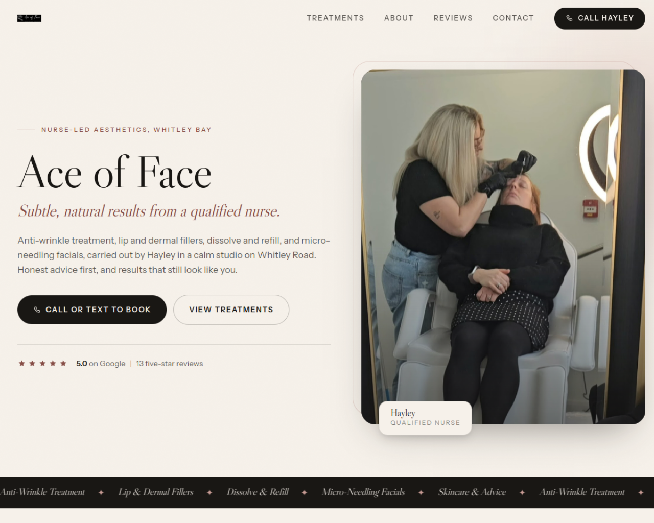 Ace of Face website built by Grow Leads