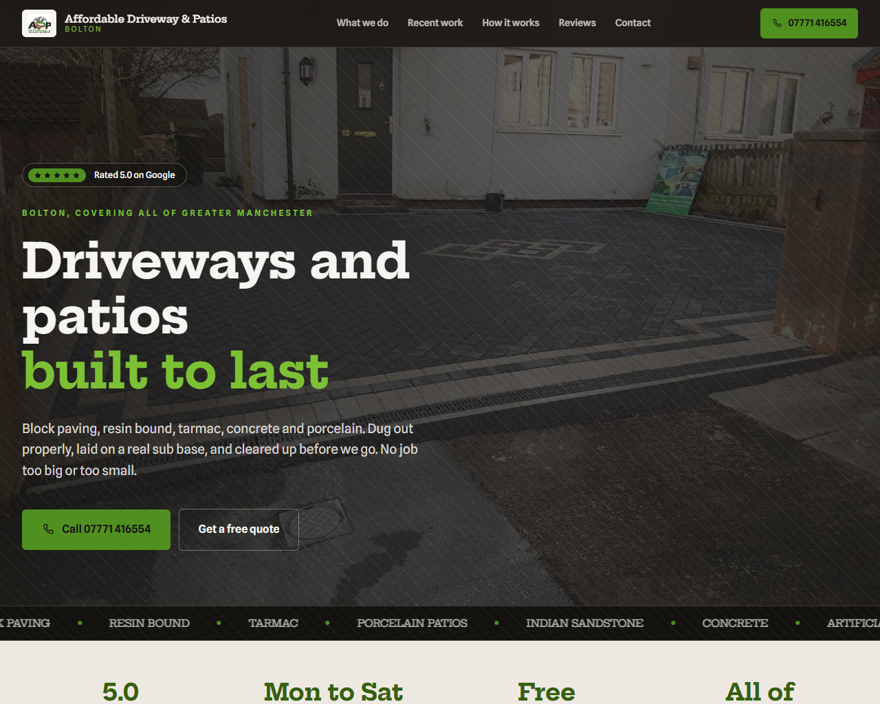 Affordable Driveway & Patios website built by Grow Leads