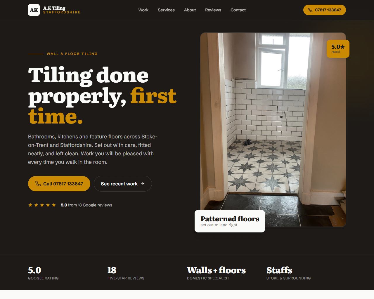 AK Tiling Staffordshire website built by Grow Leads