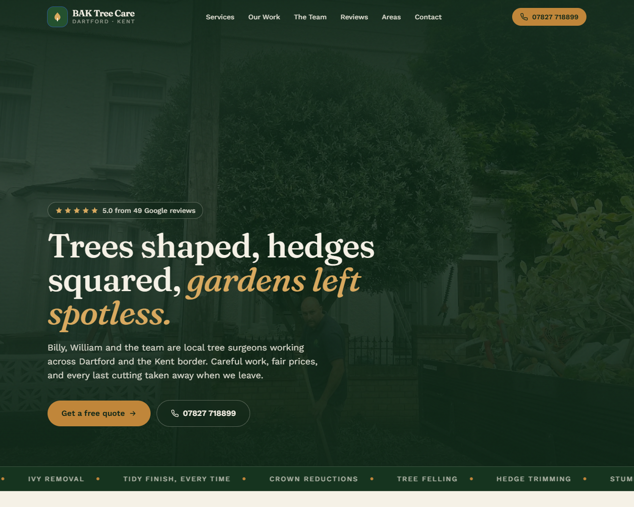 BAK Tree Care website built by Grow Leads
