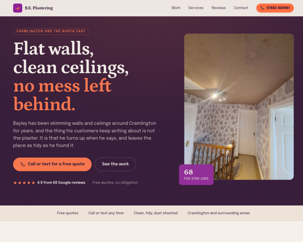 B.E. Plastering & Rendering website built by Grow Leads