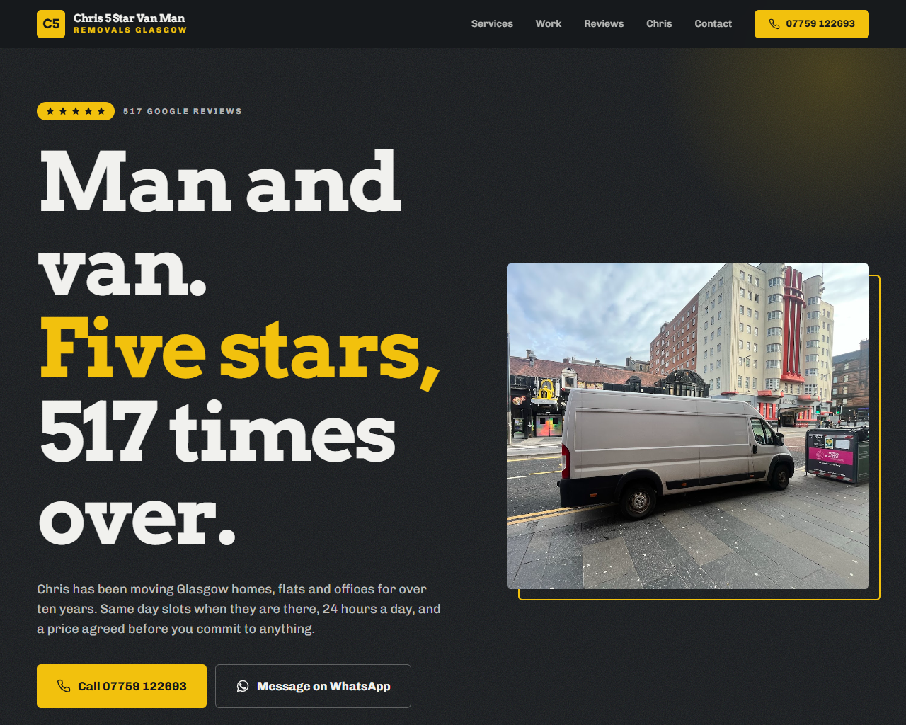 Chris 5 Star Van Man Removals website built by Grow Leads