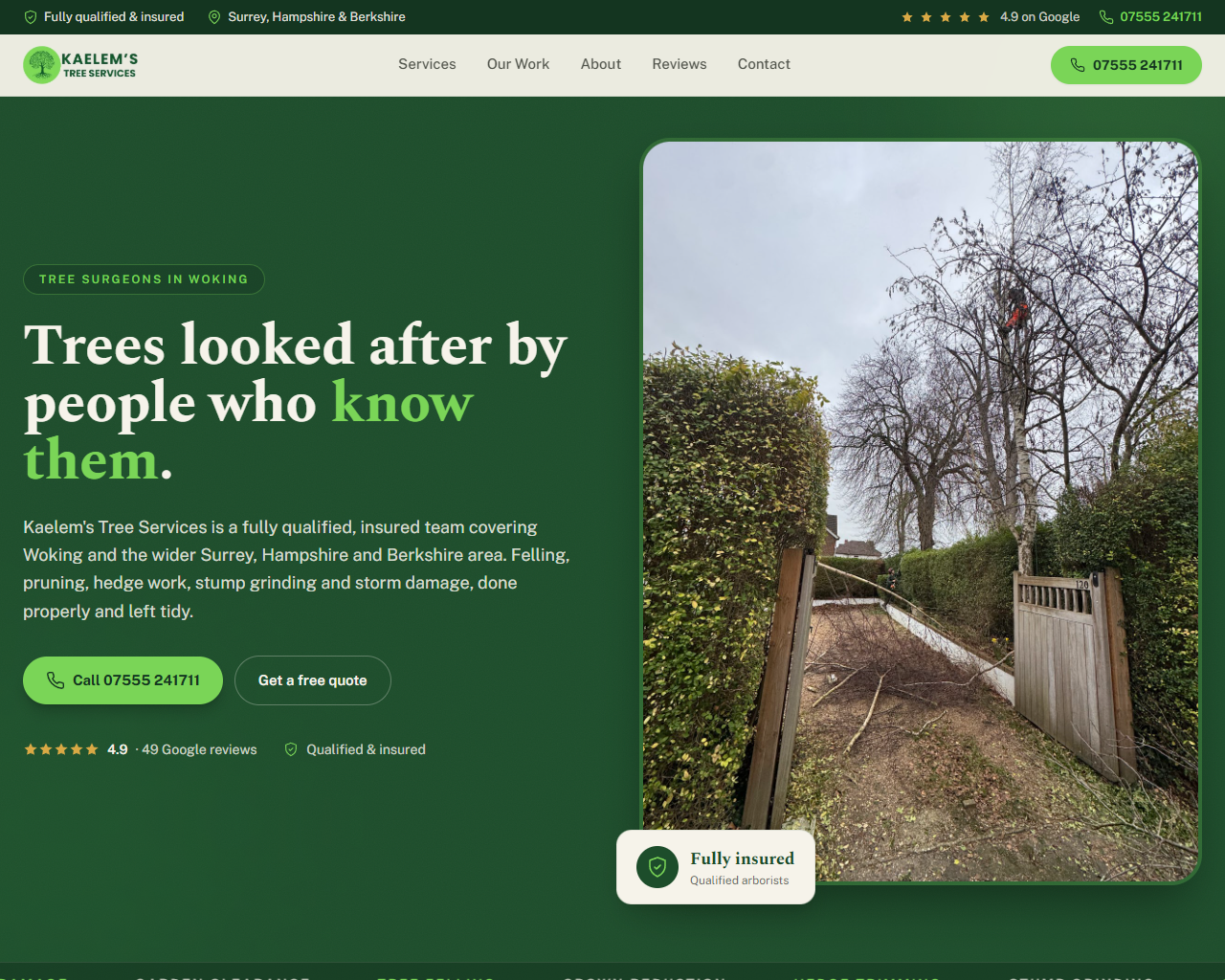 Kaelem's Tree Services website built by Grow Leads