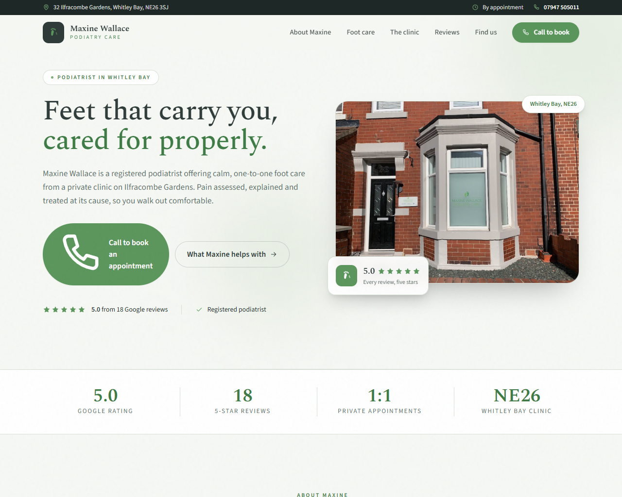 Maxine Wallace Podiatry website built by Grow Leads