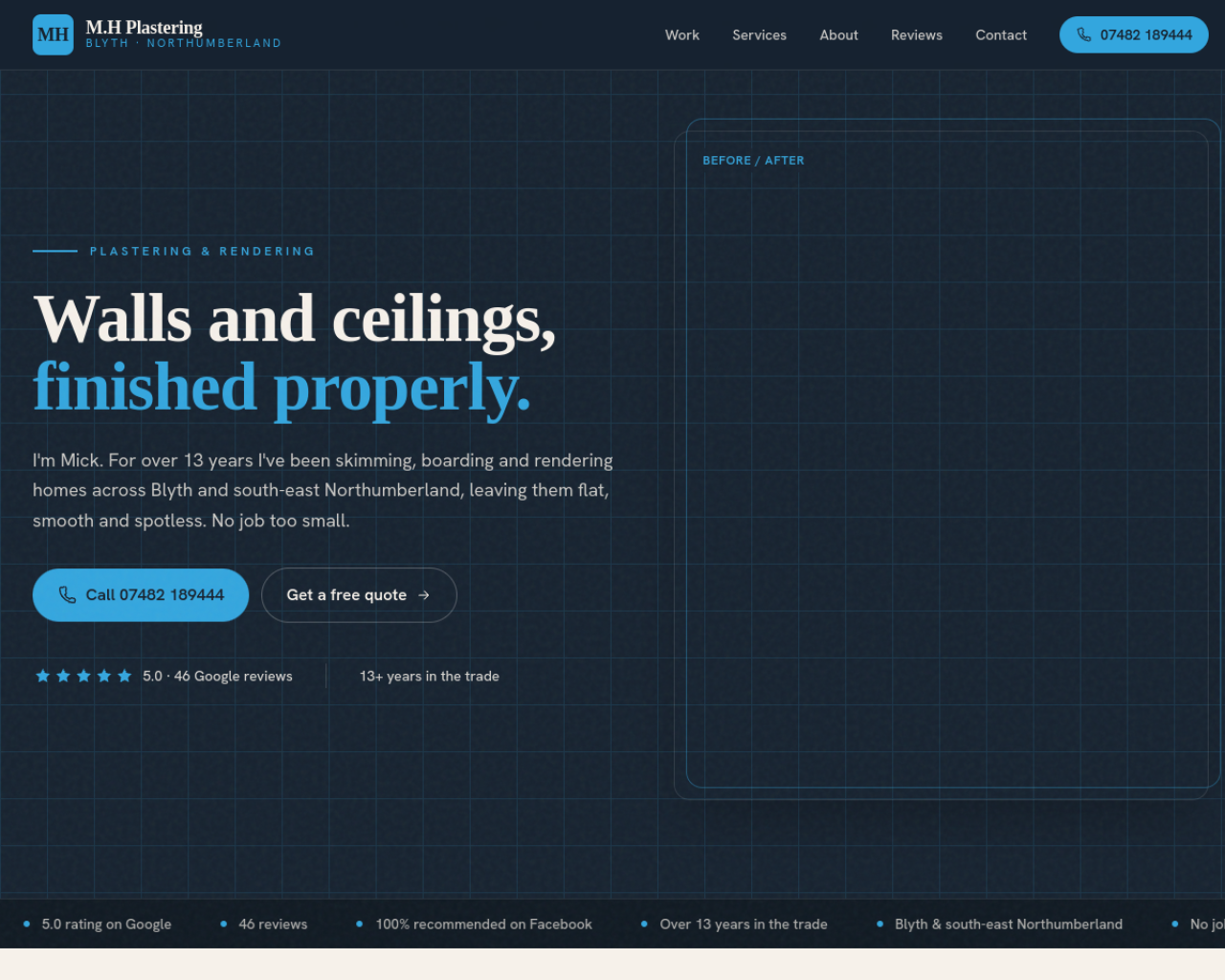 M.H Plastering website built by Grow Leads