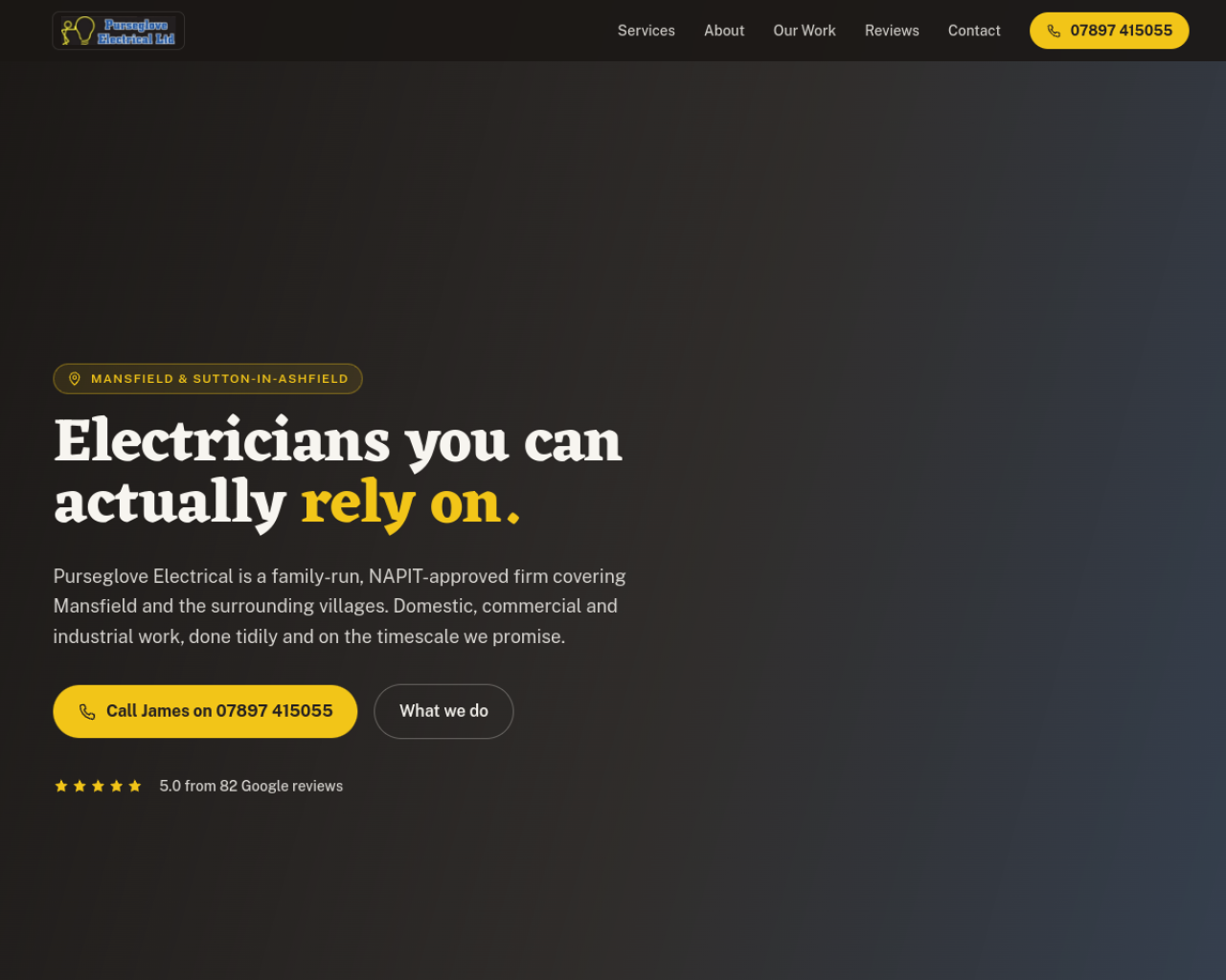 Purseglove Electrical website built by Grow Leads