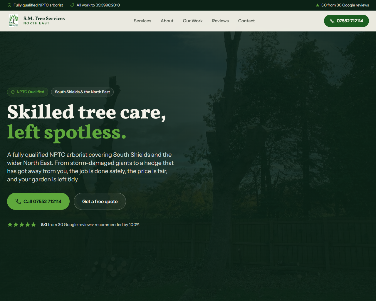 S.M. Tree Services NE website built by Grow Leads