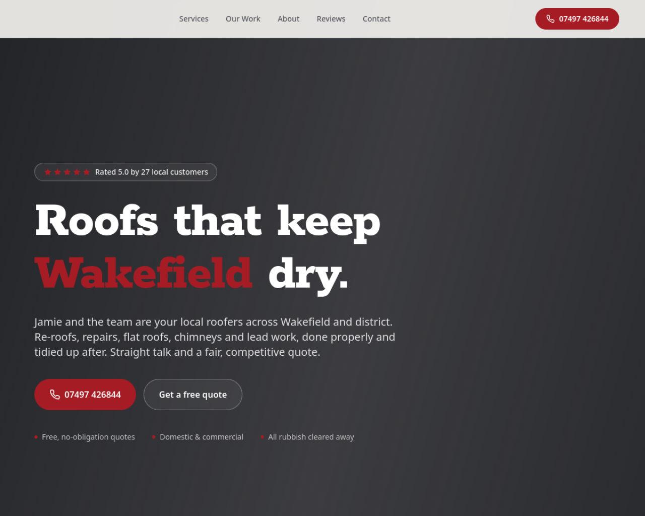 Wakefield & District Roofing website built by Grow Leads